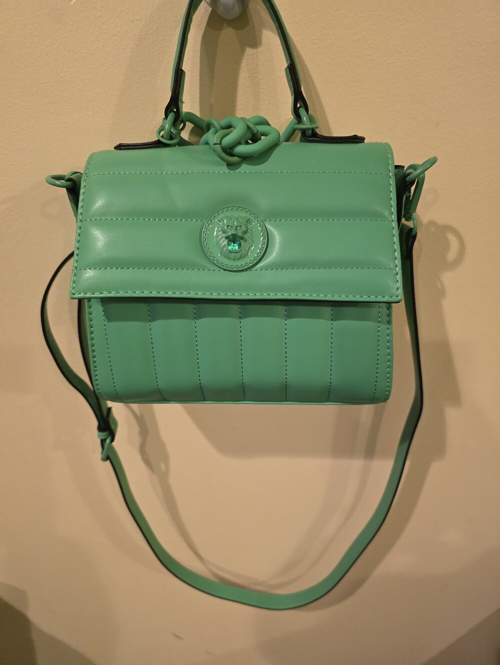 NWOT ALDO Leomas Quilted Crossbody Bag Lion Head Green